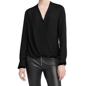 Wayf Black Long-Sleeve Faux Wrap Hi-Low Blouse MEDIUM